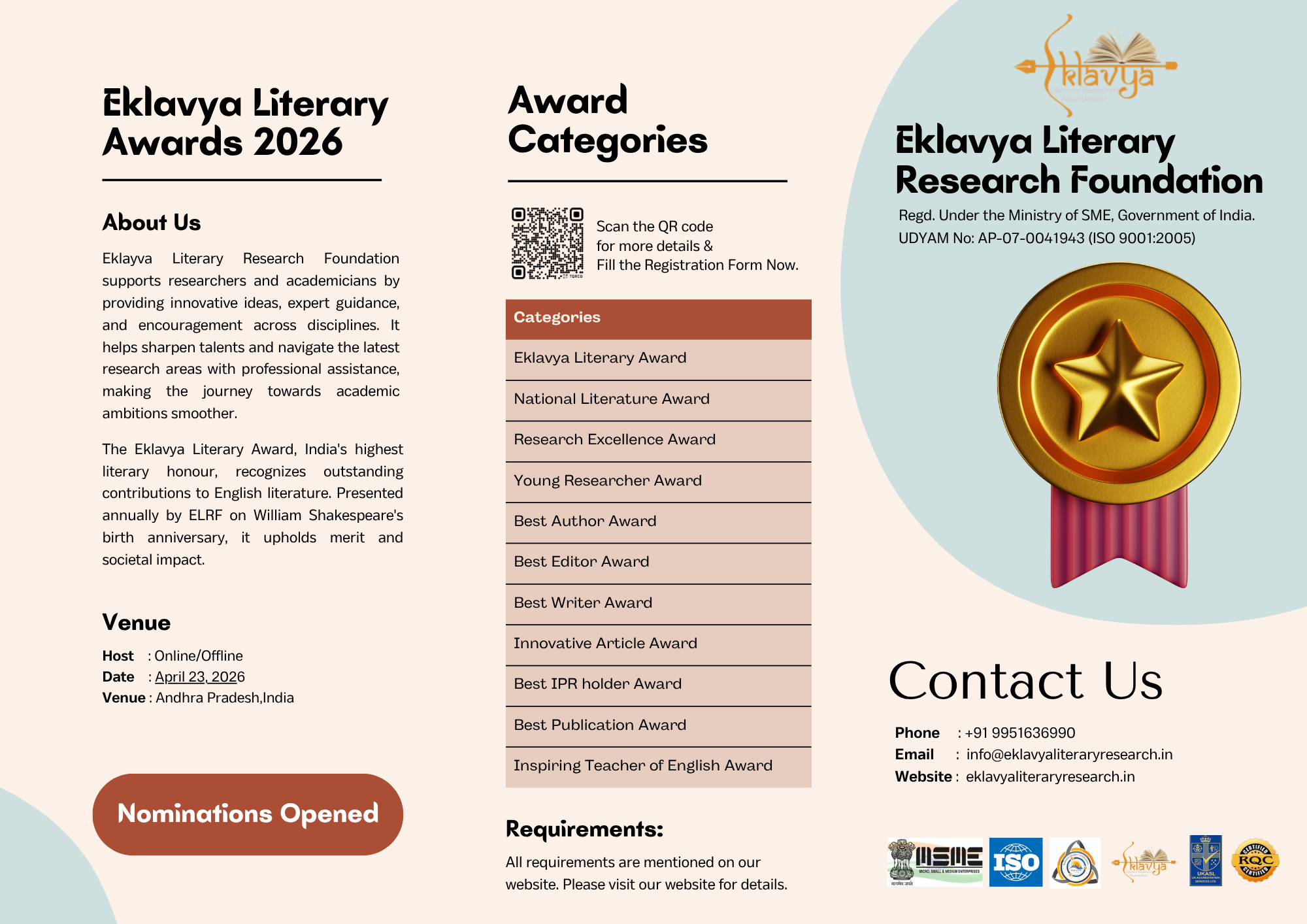 EKLAVYA LITERARY ANNUAL AWARDS – 2026: Nominations are now open!!